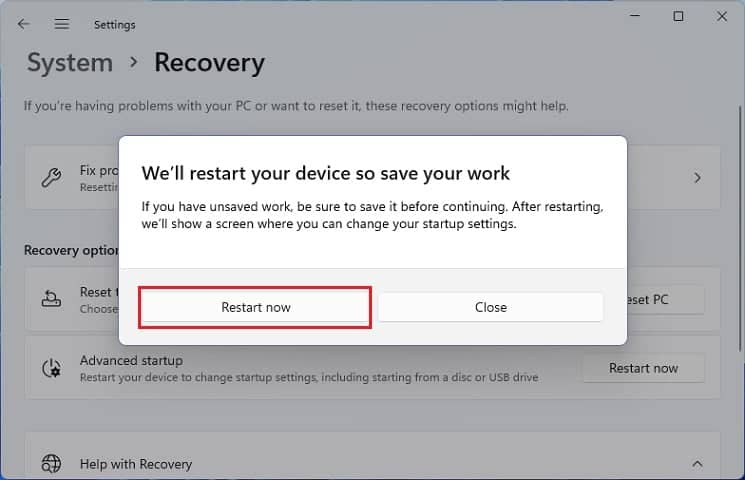 restart now
