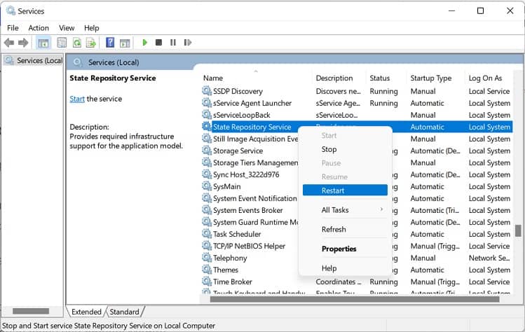 restart state repository in services app