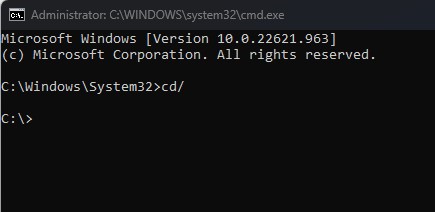 root folder of c drive command