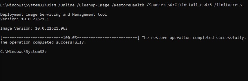 run dism from install esd file