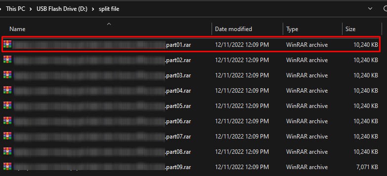 run first file compress and split