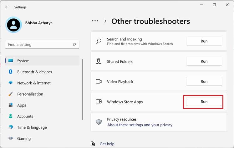 run windows store apps troubleshooter