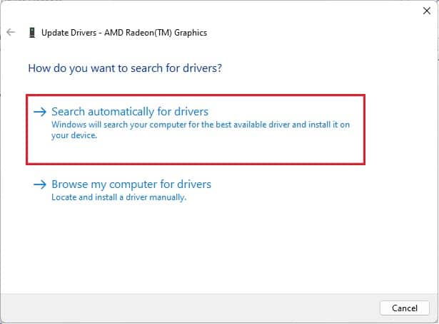 search automatically for drivers for display adapters