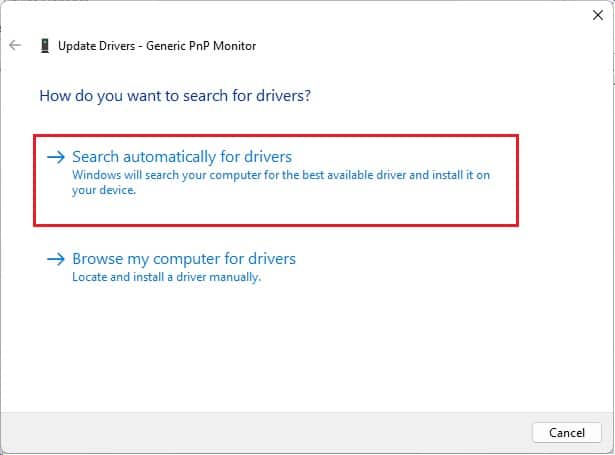 search automatically for drivers for monitor drivers