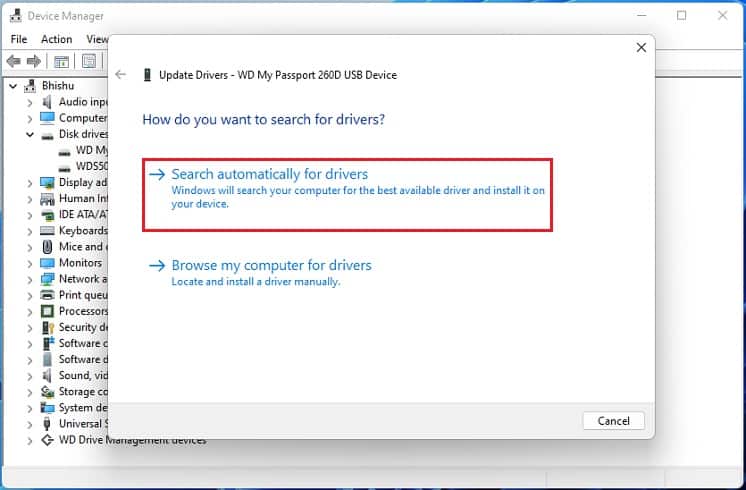 search automatically for wd my passport drivers