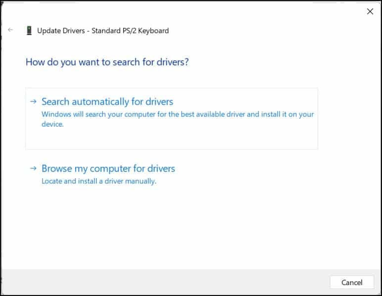search automatically fpr keyboard drivers