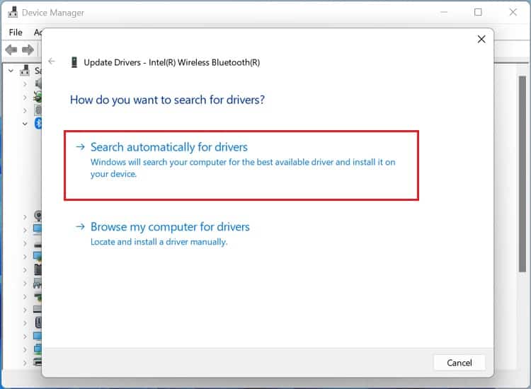 search for bluetooth drivers automatically