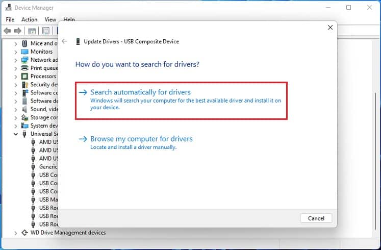 search for usb drivers automatically