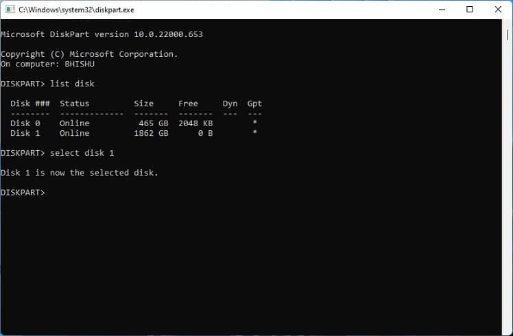 select disk