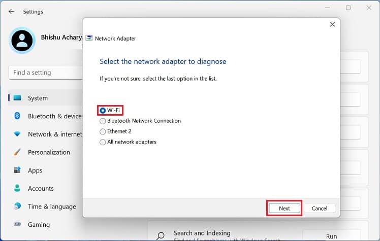 select wifi and next