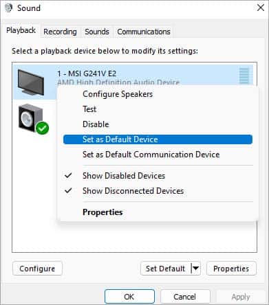 set as default device monitor