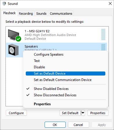 set as default device speaker