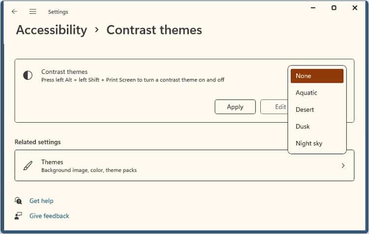 set contrast themes to none