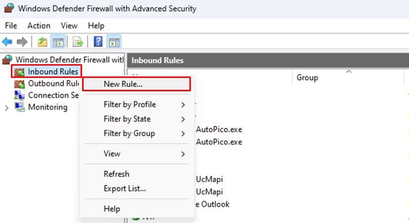 set new inbound rule time synchronization failed