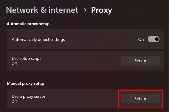 set up proxy server dns probe error