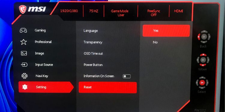 setting reset yes