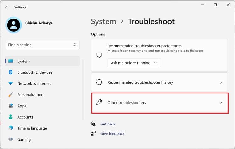 settings other troubleshooters