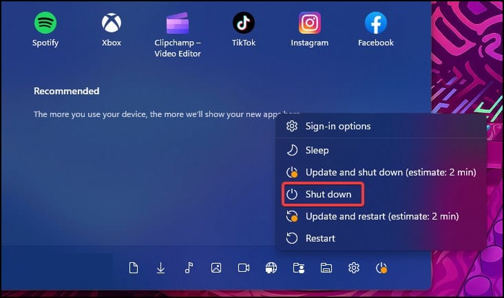 shut down device