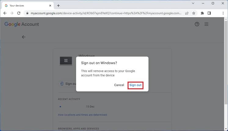 sign out button google