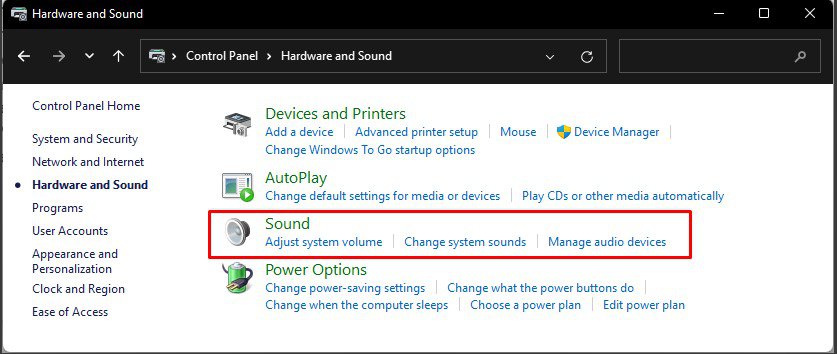 sound on control panel