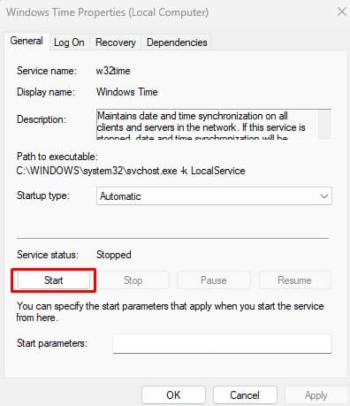start windows time time synchronization failed