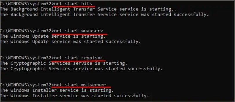 start windows update services dism error
