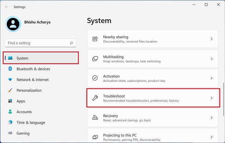 system troubleshoot