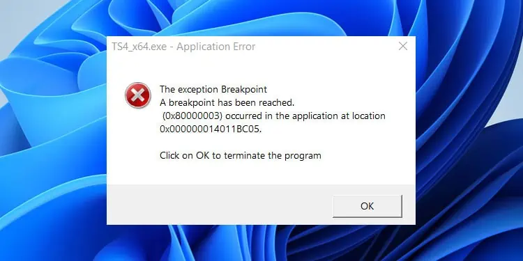 Fix: The Exception Breakpoint Has Been Reached