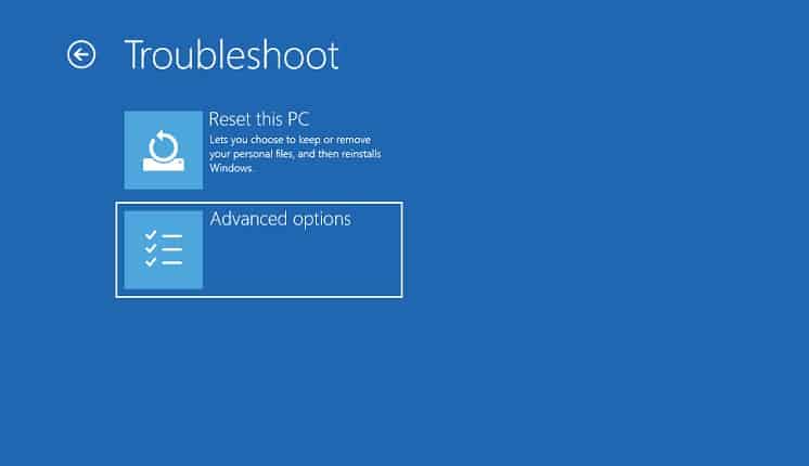troubleshoot advanced options