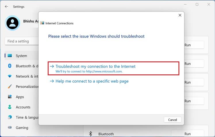 troubleshoot my connection to the internet