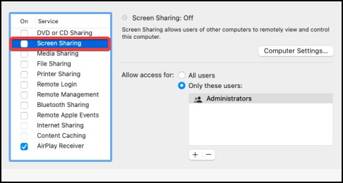 uncheck screen share