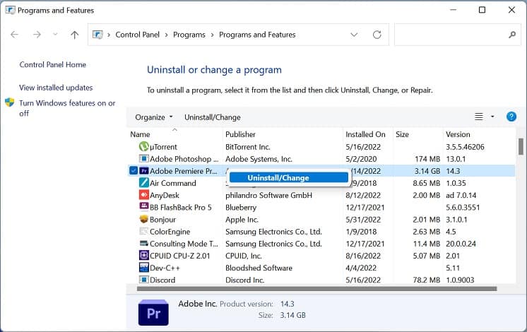 uninstall a program