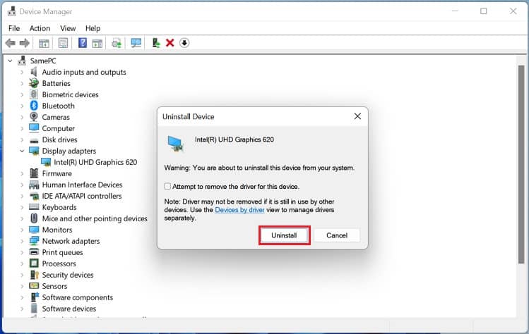 uninstall button