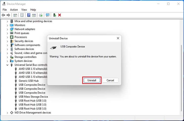 uninstall button usb controller