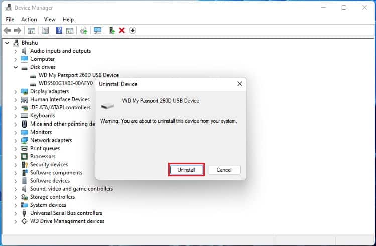 uninstall button wd my passport