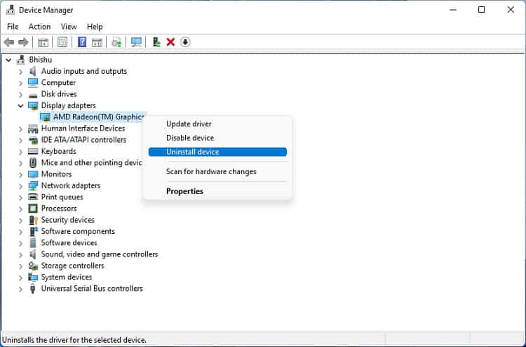 uninstall display adapter