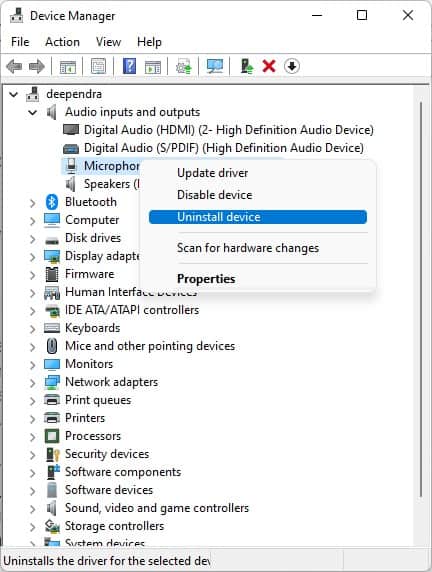 uninstall microphone