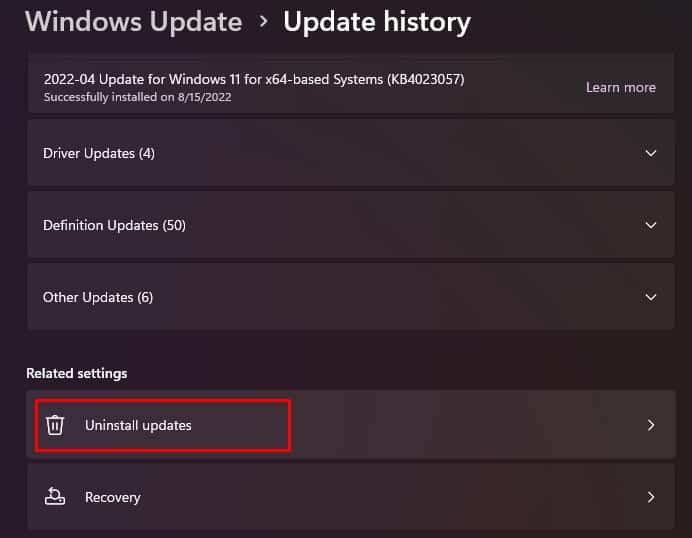 uninstall updates