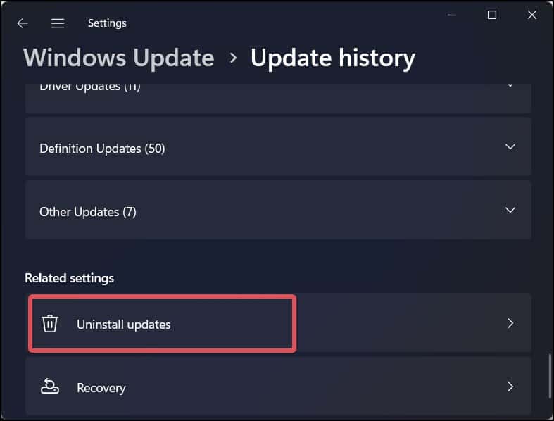 uninstall updates