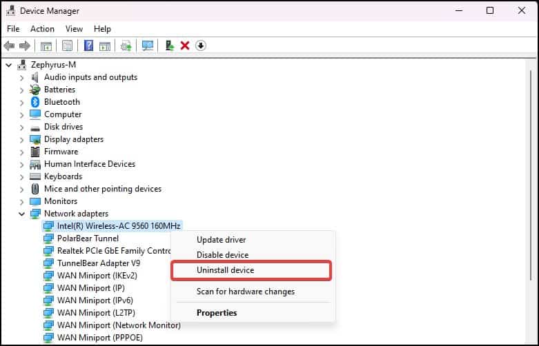 uninstall wireless ac driver