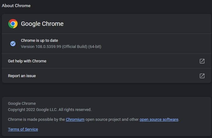 up to date chrome