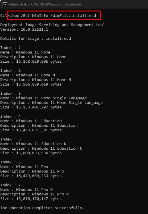 version index number dism error