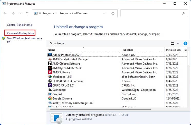 view installed updates