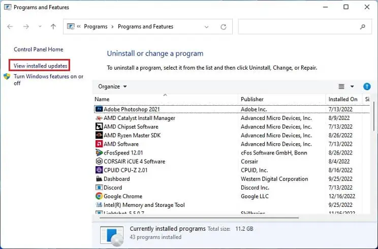 view-installed-updates