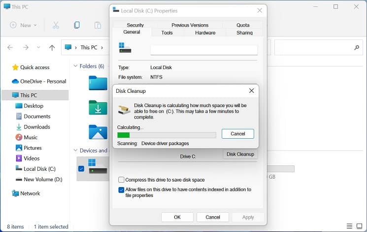 wait for disk cleanup utility