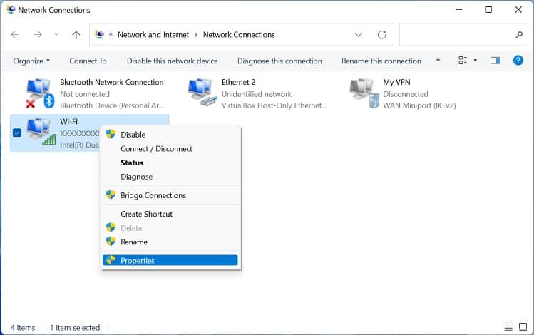 wifi adapter properties