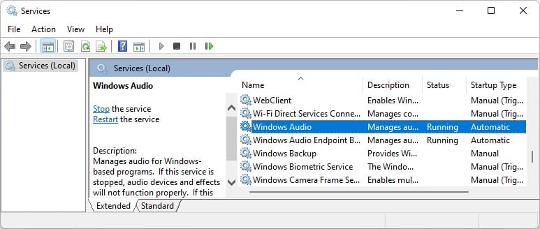 windows audio service