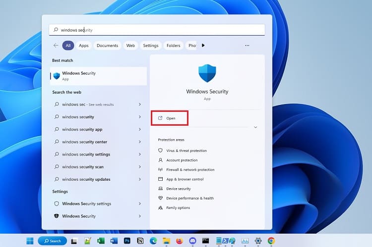 windows security app from start menu