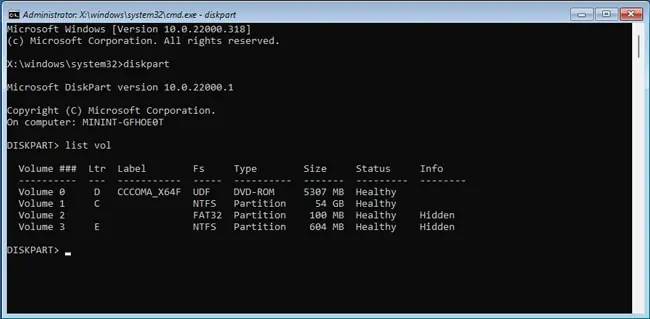 How to Fix “Bad System Config Info” Error on Windows 18 winre-diskpart-list-vol-1