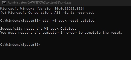 winsock reset dns probe error